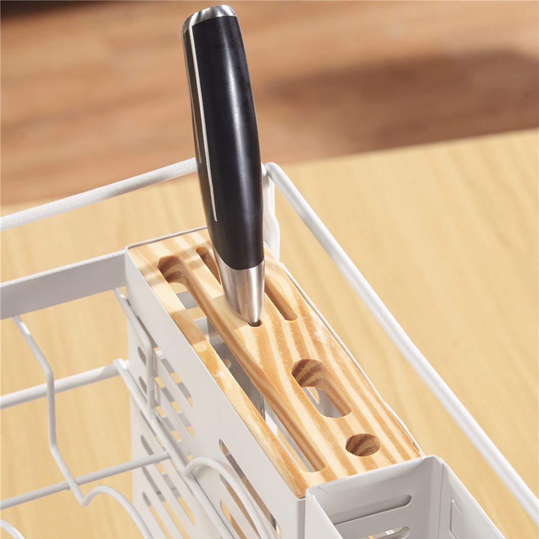 Escurridor de platos de 2 niveles, estante de secado de acero inoxidable y plástico con bandeja de goteo, escurridor de platos mediano blanco por Dish Rack.