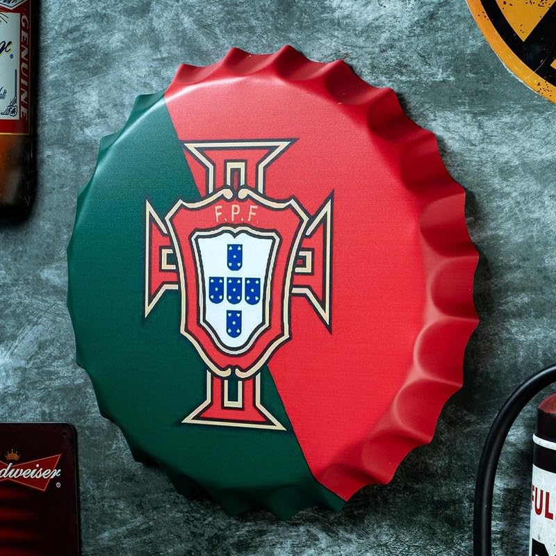 Image of EAZYWAGON Decorative Metal Bottle Caps Wall Sign Plates - 14X14 Inches - Portugal FPF | Metal Wall Hanging Bottle Cap for Home, Farmhouse, Bar & Cafe Decoration | Vintage & Retro Look Plaques