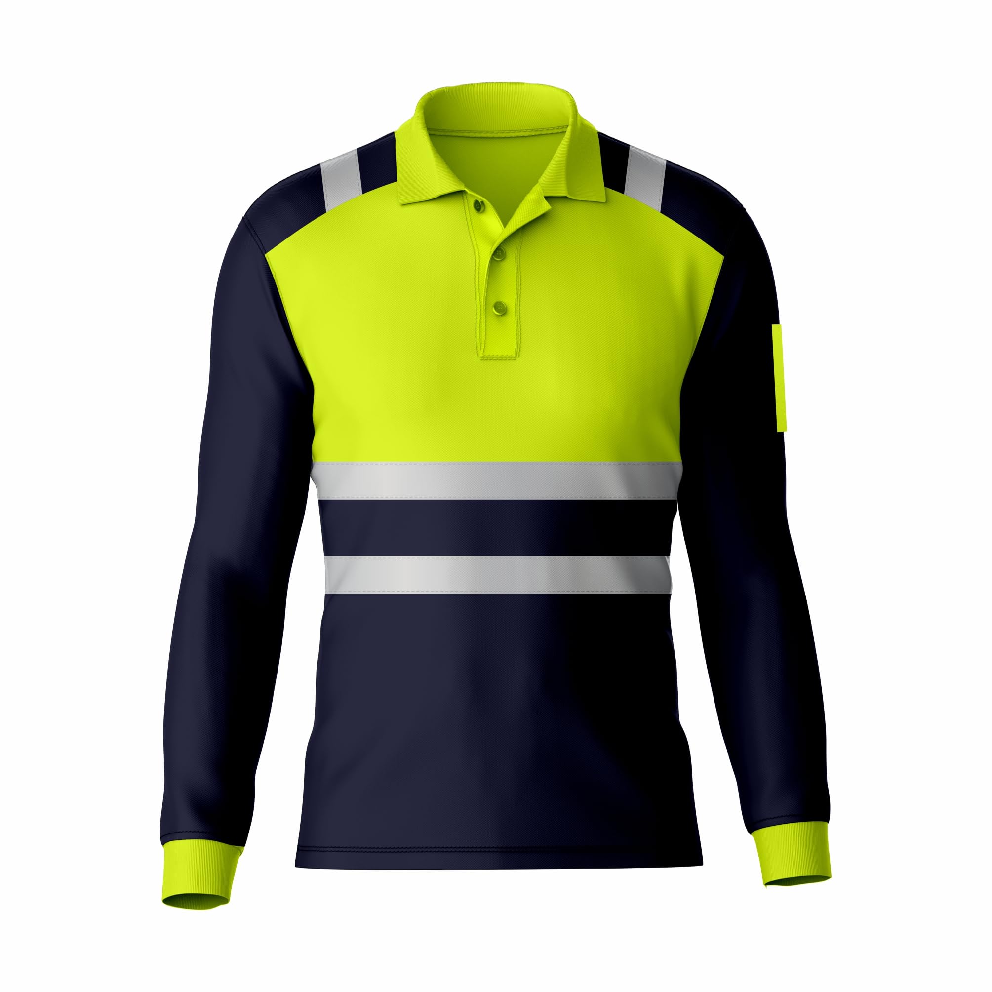 mymixtrendzMens Hi Vis High Visibility Reflective Tape Safety Contrast Polo Shirt Long Sleeve Workwear Tee Tshirt Top