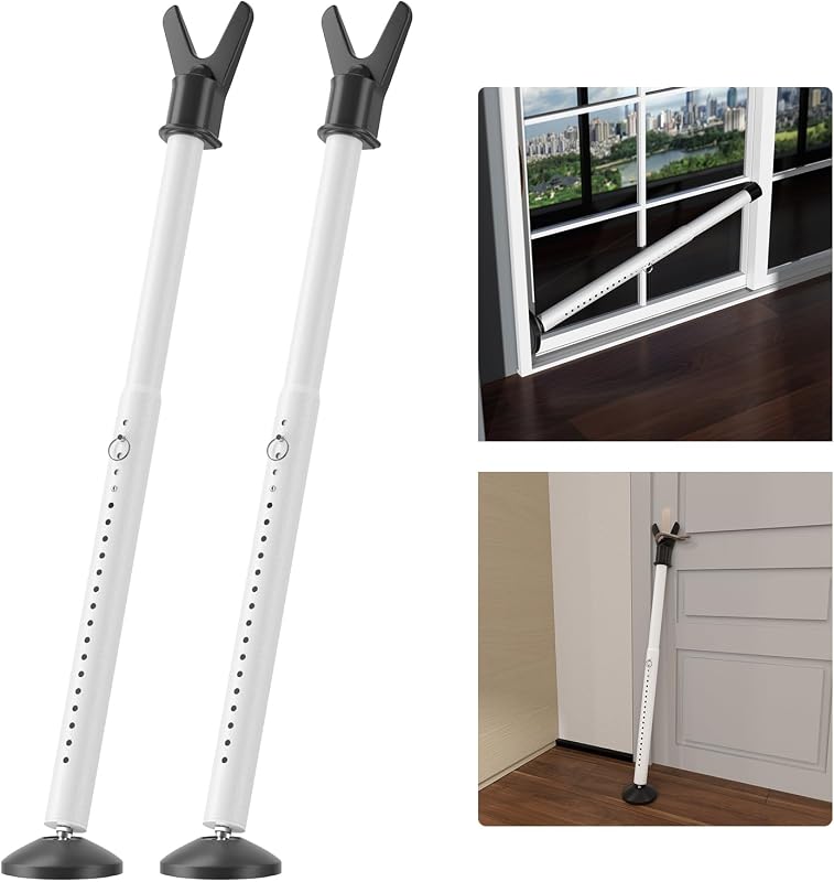 Topes de puerta Barra de seguridad Paquete de 2, barra de bloqueo de puerta corrediza para patio, 20-51 pulgadas | Tope de puerta de metal resistente para puerta principal, seguridad de apartamento, bloqueador de puerta portátil para dormitorio de hotel de viaje