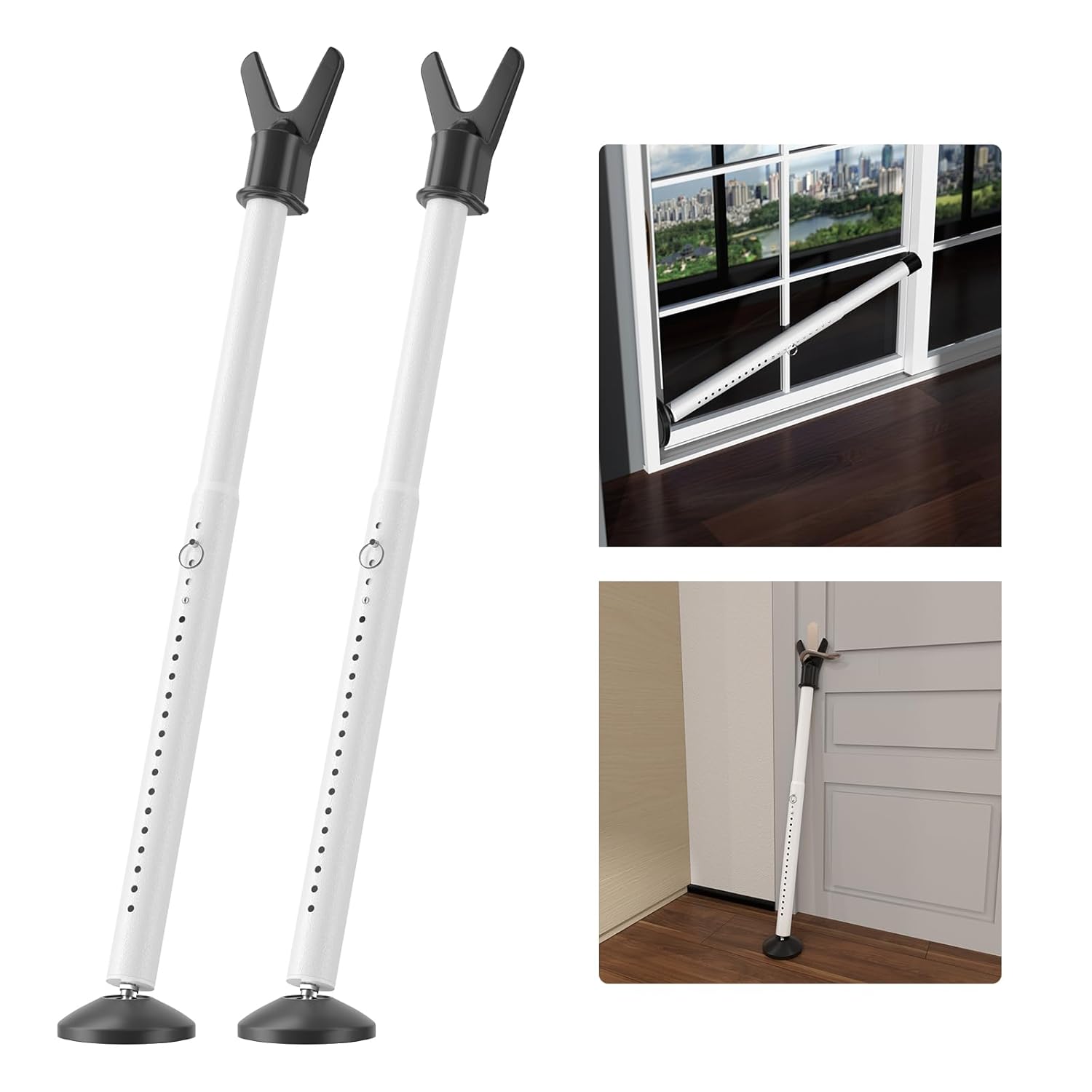 Door Stoppers Security Bar 2 Pack - Heavy Duty Door Jammer - Adjustable Sliding Door Lock Bar -