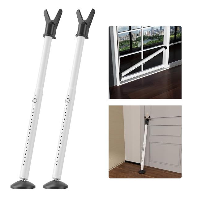Door Stoppers Security Bar 2 Pack - Heavy Duty Door Jammer - Adjustable Sliding Door Lock Bar -