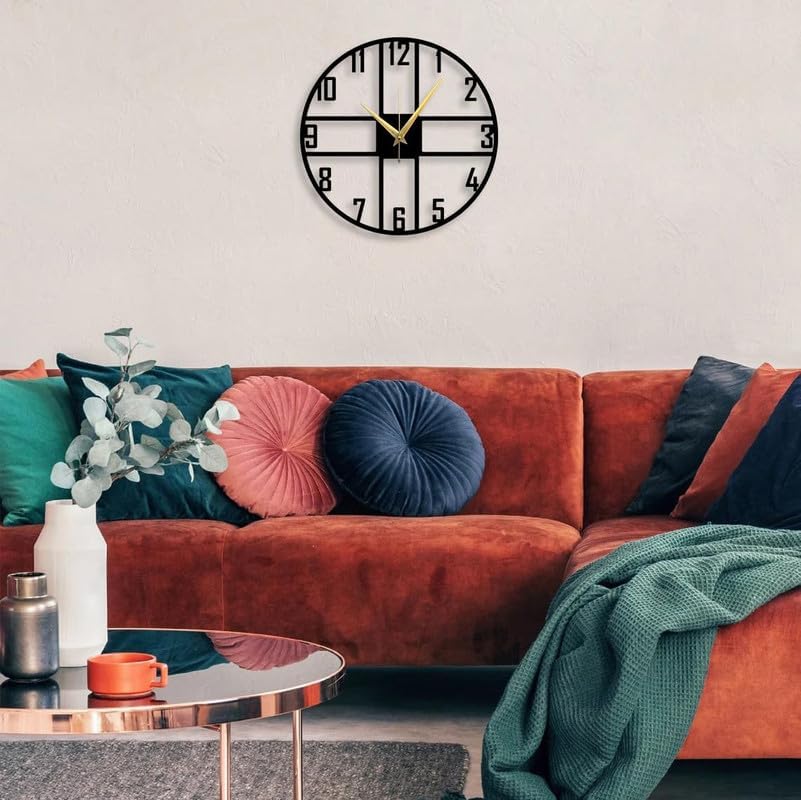 Image of Stylish Metal Wall Clock for Living Room, Bedroom, Office, Kitchen, Home and Hall | Antique Fancy Big Size Modern Wall Watch for Home Decor (DA-44, 60 CM)