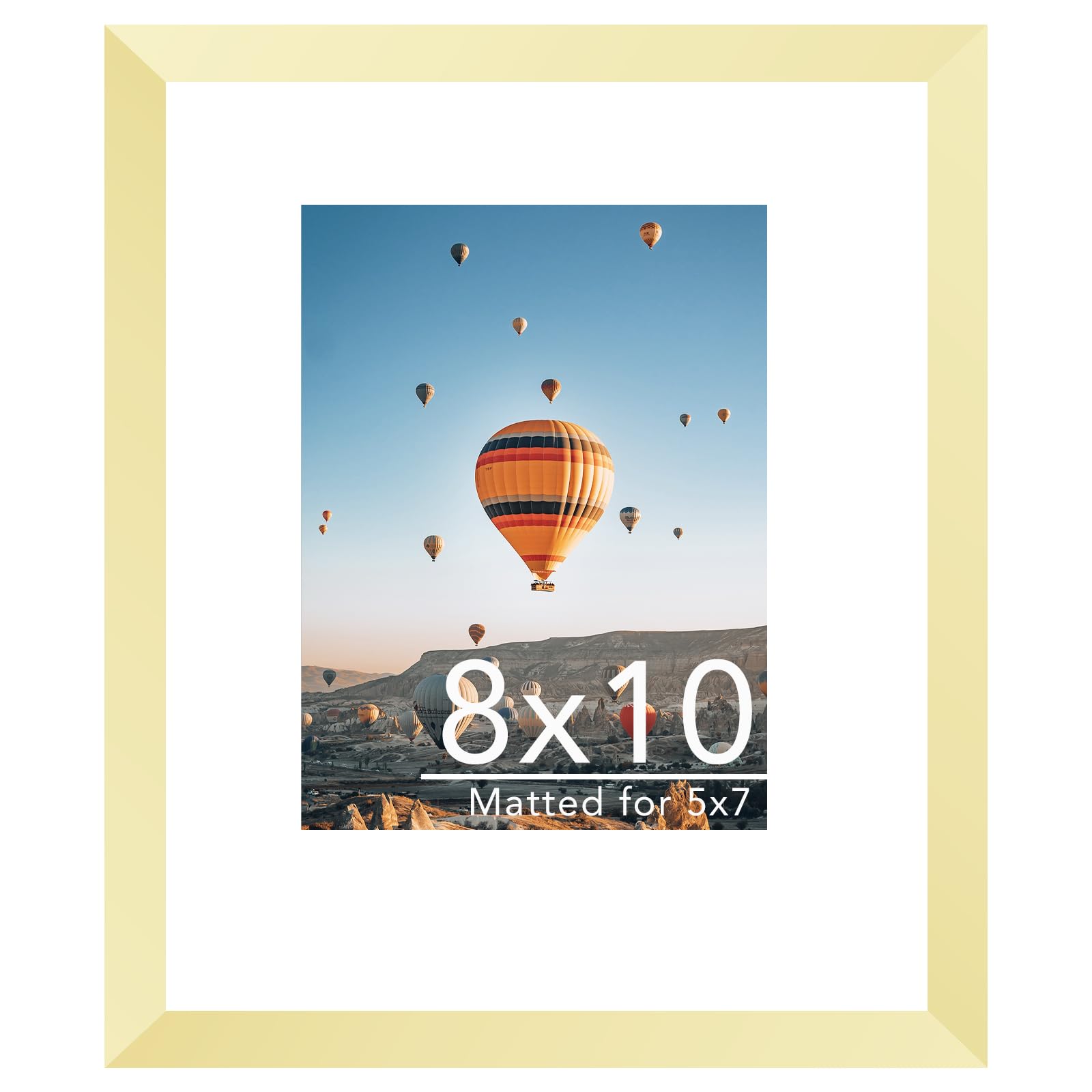 8x10 Picture Frame Gold with 5x7 Mat for Wall Hanging or Tabletop, Display Photo 5x7 with Mat or 8x10 without Mat, 8 by 10 Wall Gallery Poster Photo Frame with Shatter Resistant Plexiglass, Gold