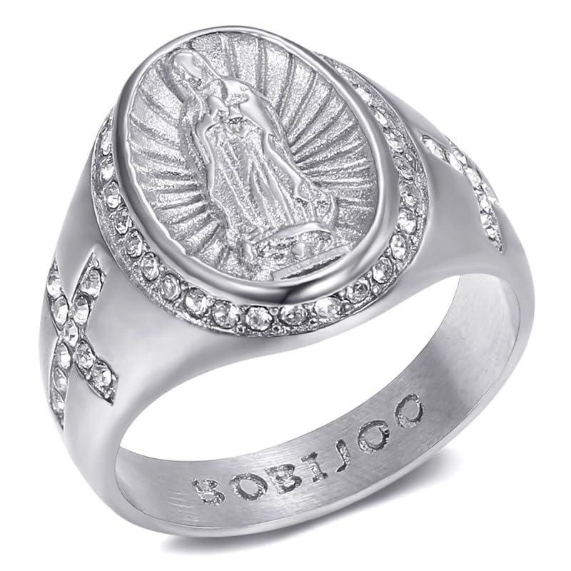 BOBIJOO Jewelry - Bague Vierge Marie Saint Sara Chevalière Homme Femme Croix Acier Inoxydable Argent - 66 (11 US)