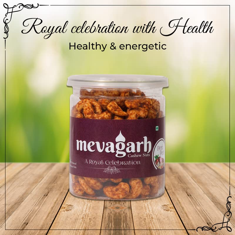 Mevagarh Peri Peri Flavoured Cashews Nuts (200g X1) | Salted, Non Fried, Oil Free, Crunchy Kaju Snack | Cashew Nuts | Premium Spicy Flavoured Nuts | Whole cashews | Whole Crunchy Cashew (Masala Kaju)