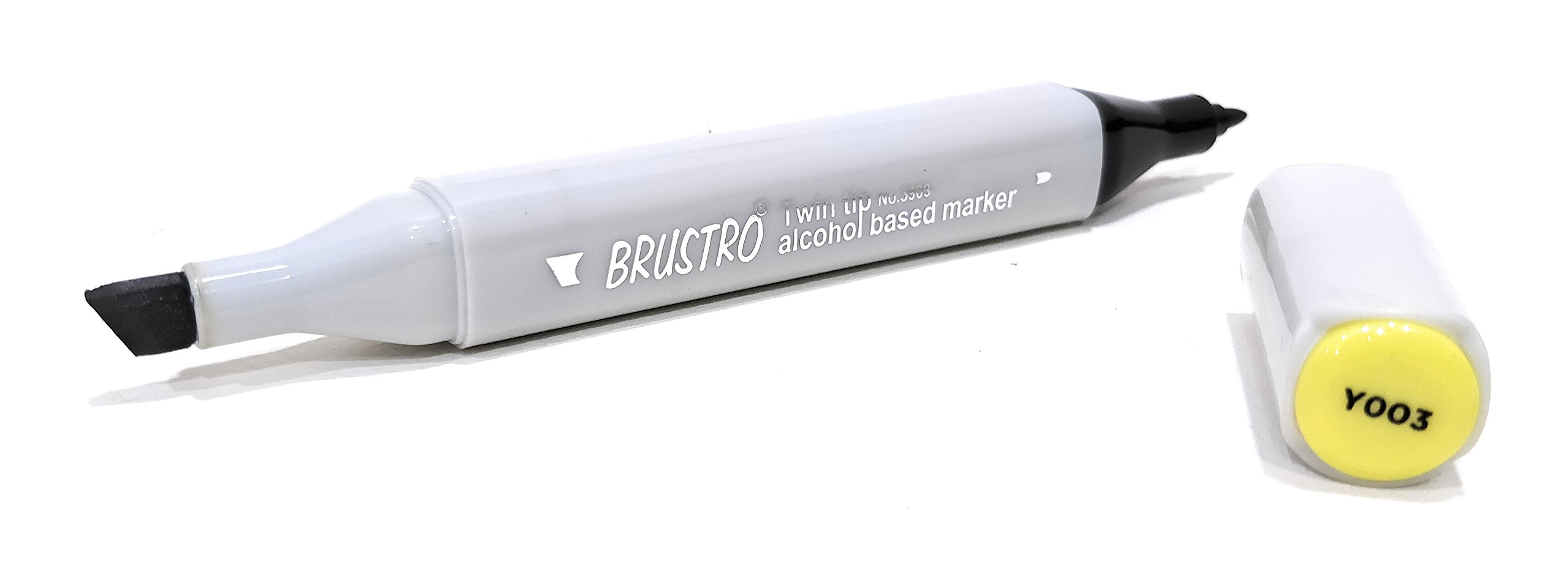 BRUSTRO Twin Tip Alcohol Based Marker|Yellow (Canaria Yellow)|Tip Size - Broad 1-7mm line,Fine 0.7mm|Smudge-Proof,Waterproof, Ideal for Texturing, Sketching,Graffiti,Comic Artist,Fine Art Student