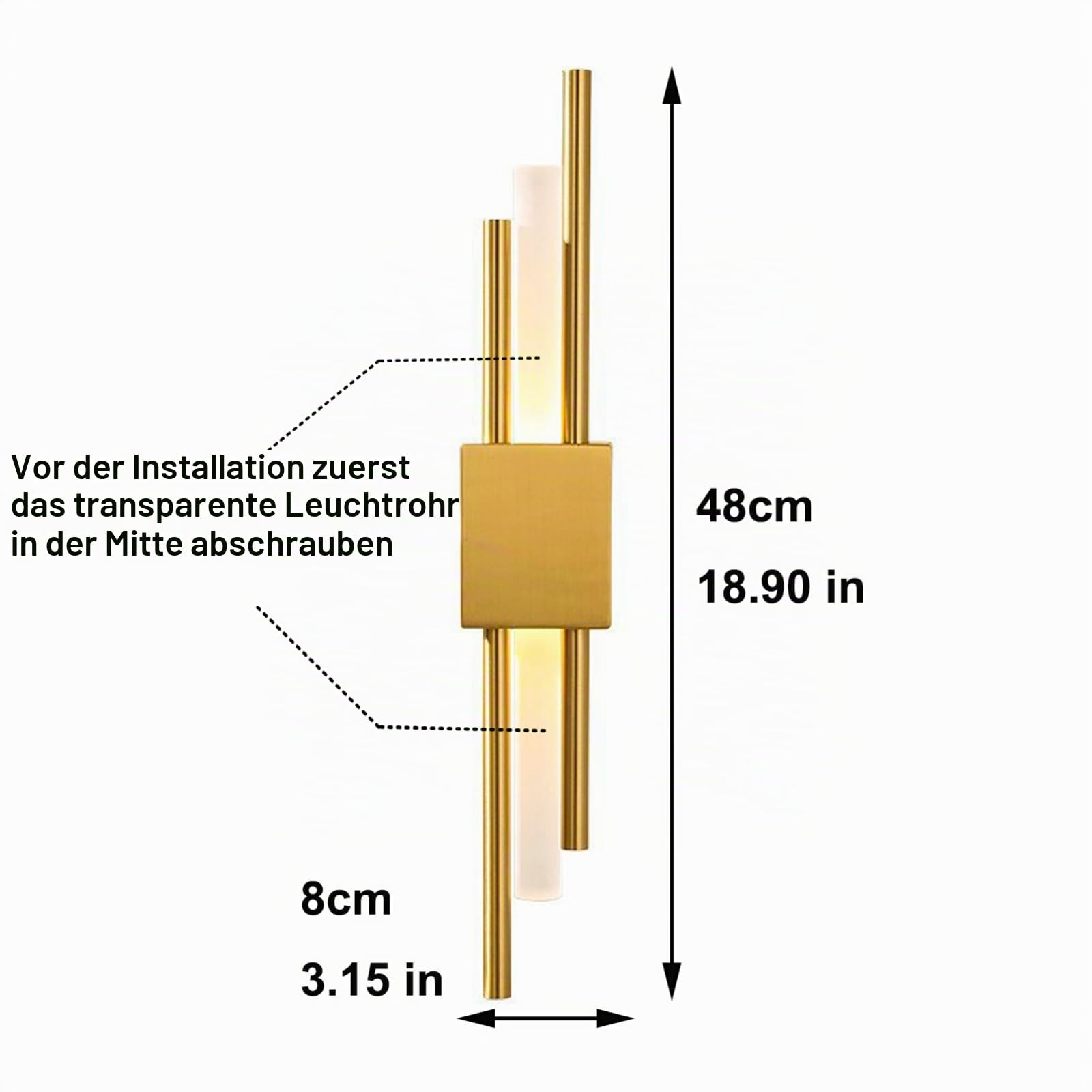 2 Stück Moderne LED Wandleuchte Gold,Vertikale Geometrische Metall Wandlampe mit Acrylschirm,Minimalistische Innenbeleuchtung für Schlafzimmer,Wohnzimmer,Flur,8W,48cm,3 Farbtemperatur (2Stk.L&R)