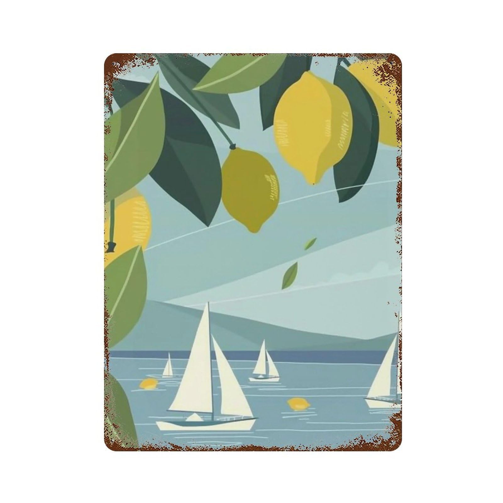Wihyrtui Style Soft Sky Blue Minimal Citrus Seaside 04 Wall Retro Iron Metal Tin Sign Vintage Art Poster Modern Home Cofffee Club Art Bar Shop Decor 40X30cm
