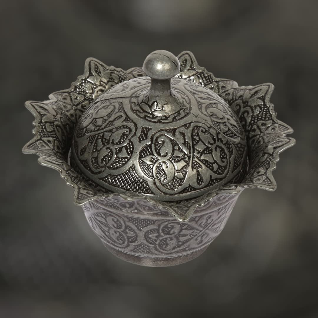 Alisveristime Kapaklı Metal Şekerlik – Osmanlı Motifli Gültaş Küçük Sunum Kasesi, Çikolata ve Lokum Kabı – Kahve Sunumları İçin Dekoratif Şekerlik (Siyah)