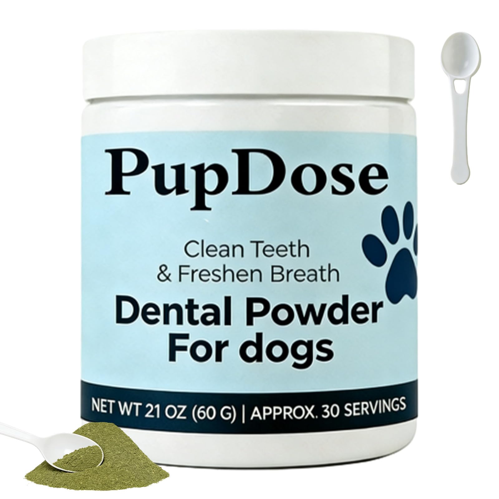 PupDose Dental Powder for Dogs, Fresh Breath & Oral Care, No Brushing Needed, Easy Mix Food Topper for Daily Dog Dental Care