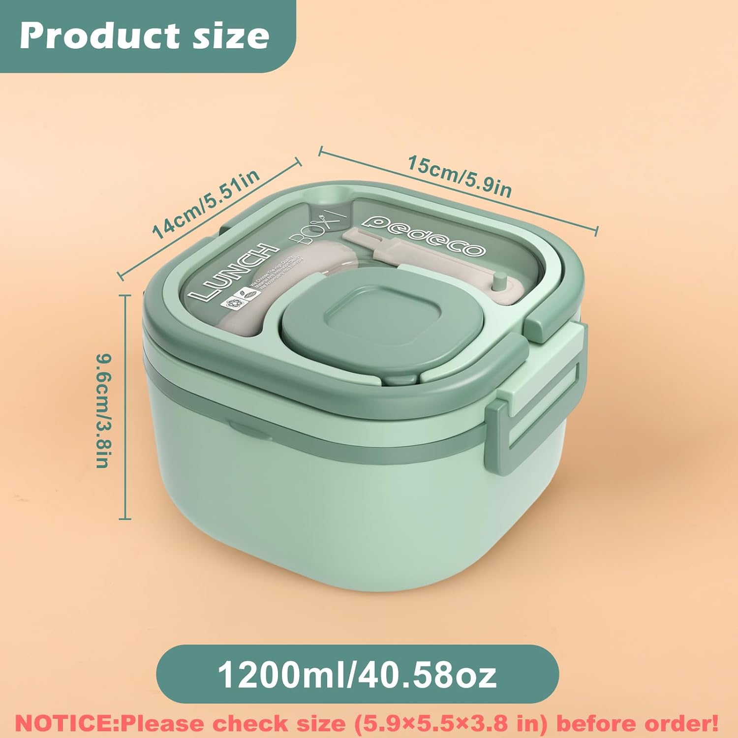 Single-Layer Bento Lunch Box for Kids & Adults with Removable Stainless Steel Lunch Container,Dressing Container,BPA-Free,Dishwasher Safe - Includes Utensil(Green,Not Insulated) - Image 4