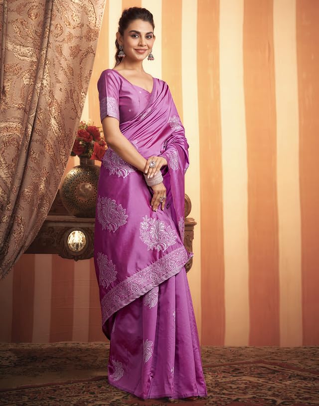 Image of SIRIL Women's Kanjivaram Soft Silk Saree Pure Silk Saree With Unstitched Blouse Piece