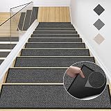 Jute Stair Carpet Treads Non Slip with Rubber Backed,15Pcs Black Stair Mats Stair Protectors for Car