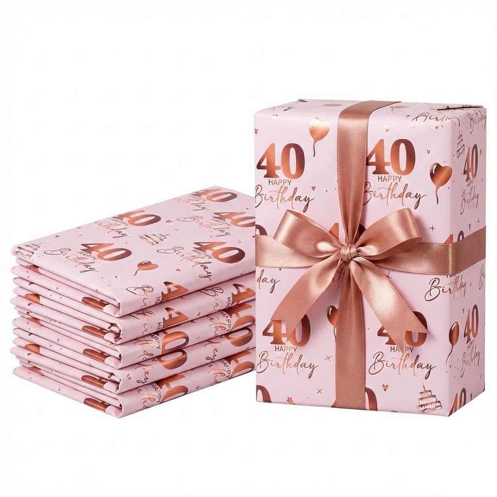 Pink Birthday Wrapping Paper，6 Sheets 70x50cm Rose Gold and Pink Wrap Paper Happy Birthdays Party Supplies Wrapping Paper for Birthday Gift Wrap,for Girls,for Her