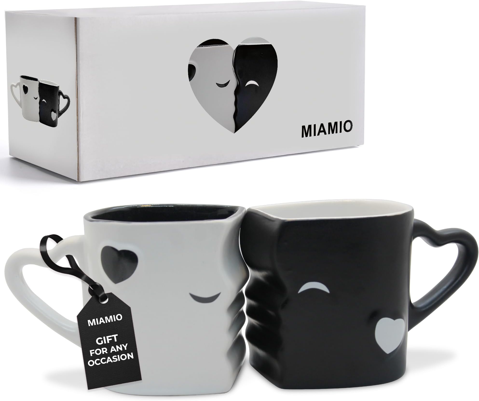 MIAMIO - Coffee Mugs/Kissing Mugs Gift Set for Couples/Weddings/Birthday/Anniversary, Ceramic 300ml (Black)