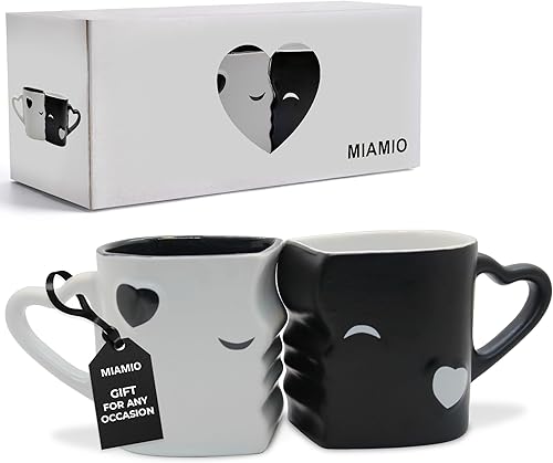 Miniatura 1 de MIAMIO - Juego de tazas de cafétazas de besos de cerámica con caja de regalo (negro)