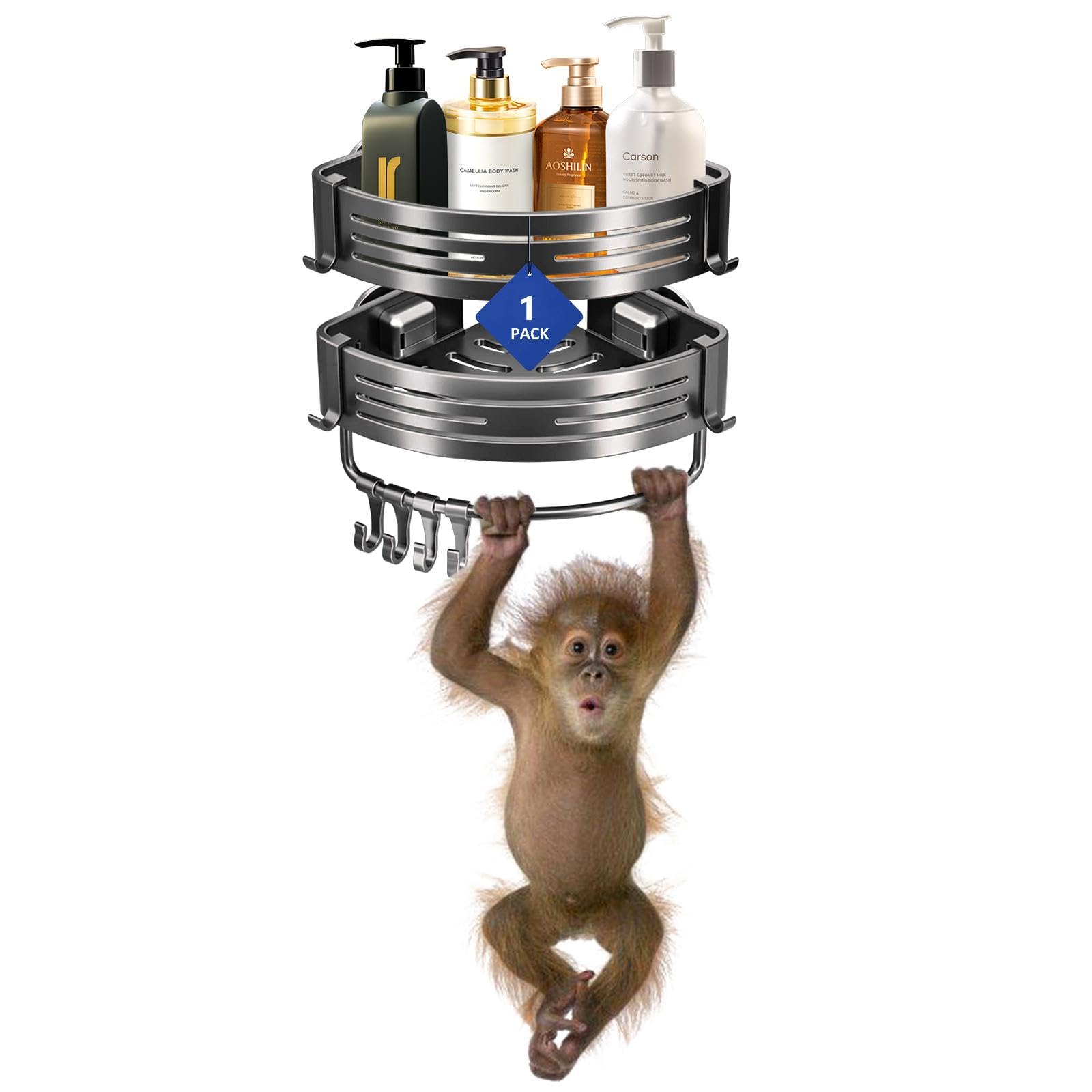 JDHAVMOS Suction Cup Shower Caddy - No Drilling Removable Corner Shower Shelves - Aluminum Rustproof Corner Shower Caddy