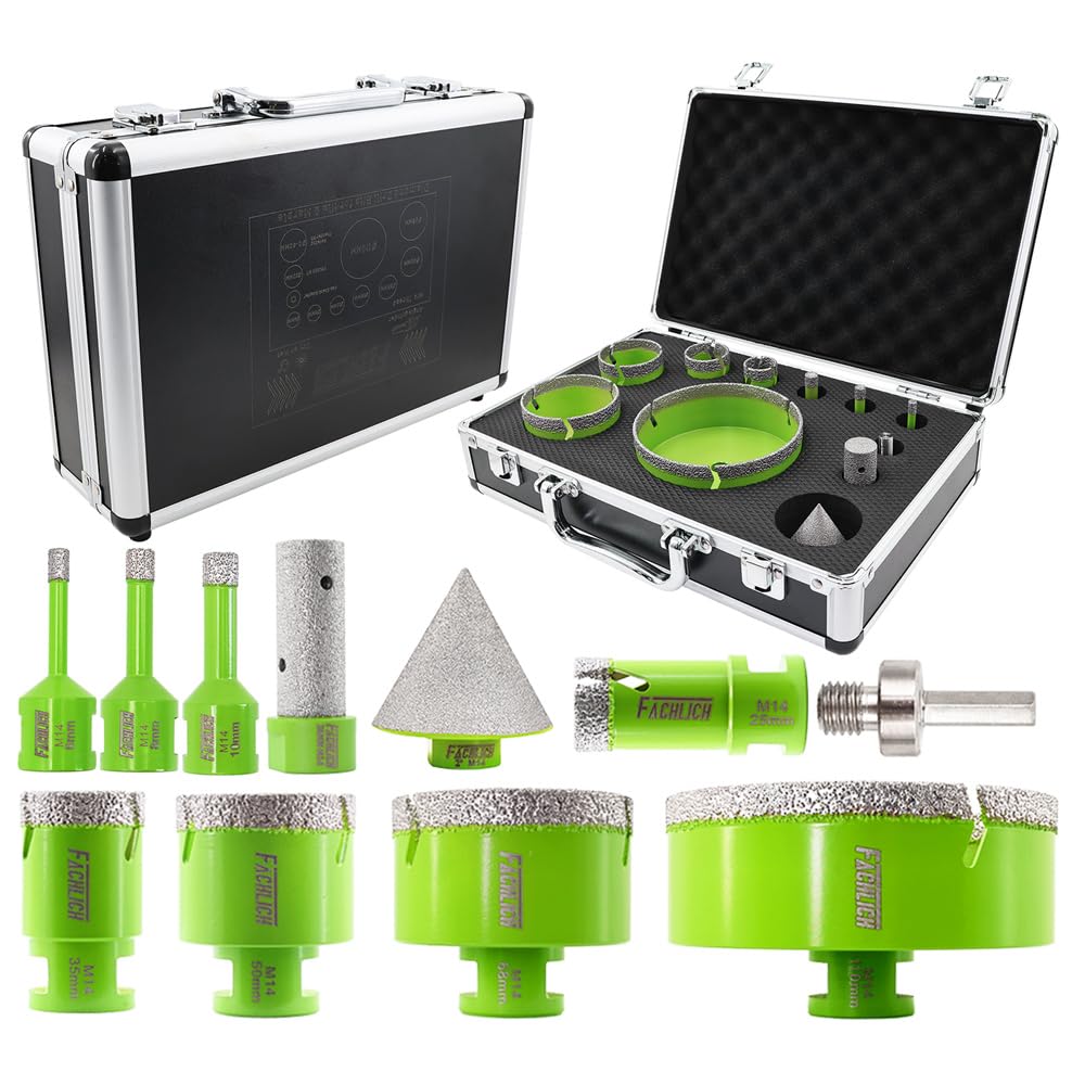 FACHLICHDiamond Core Drill Bits Set - Tile Hole Saw Kit 6/8/10/25/35/50/68/110MM with 50MM Diamond Beveling Chamfer Bits for Porcelain Ceramic Tile Granite Marble(11PCS)