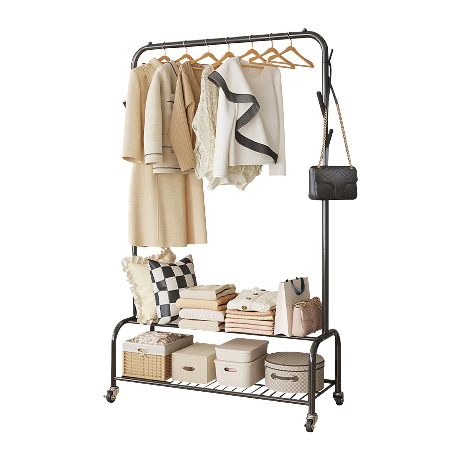 Ergocar Perchero, Perchero Independiente con Ruedas, Multifuncional Burro Ropa de Metálico, Montaje Fácil, para Ropa, Bolsos, Sombreros, Zapatos