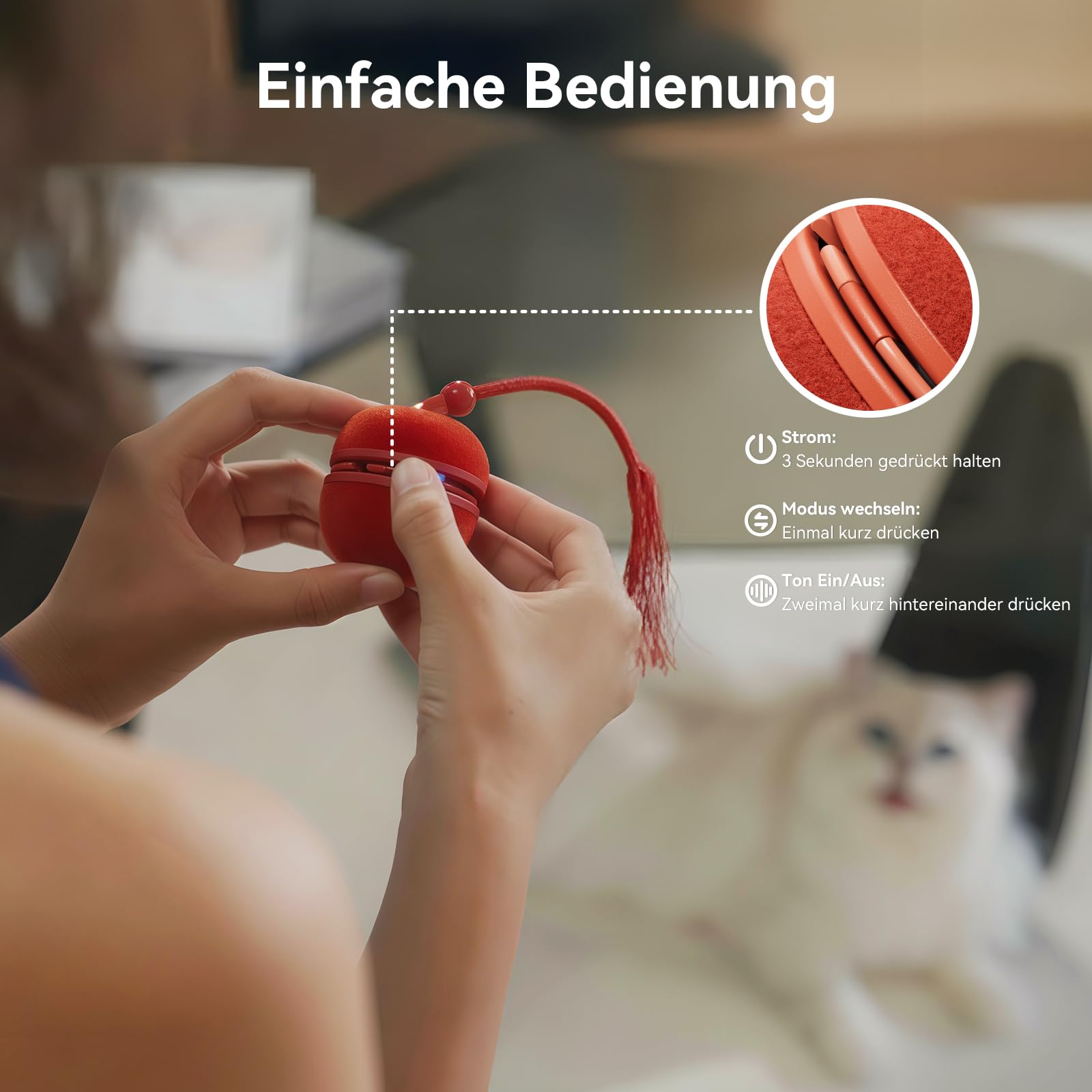 Cheerble 2 in 1 Interaktives Katzenspielzeug, Wicked Ball Duo2, Rot | Elektrisch rollender Katzenball und Kreisel mit 3 Modi & 6 Kombinationen, Zwitschern, LED-Lichtern, Perfektes für Katzen