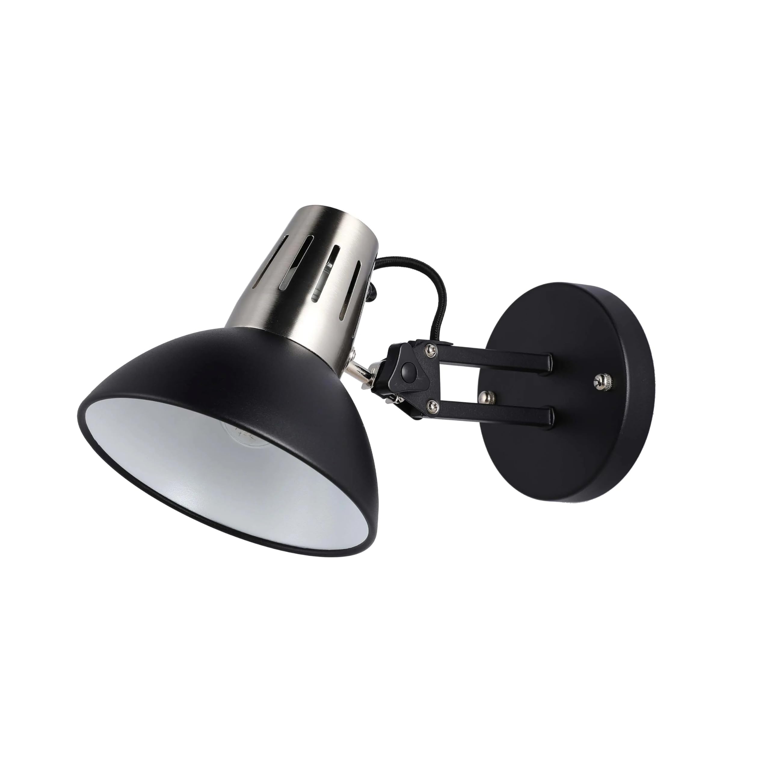 TEKLED Adjustable Black Wall Light E27 Plug in Reading Lamp | Bedside Sconce with Hinged Arm for Bedroom