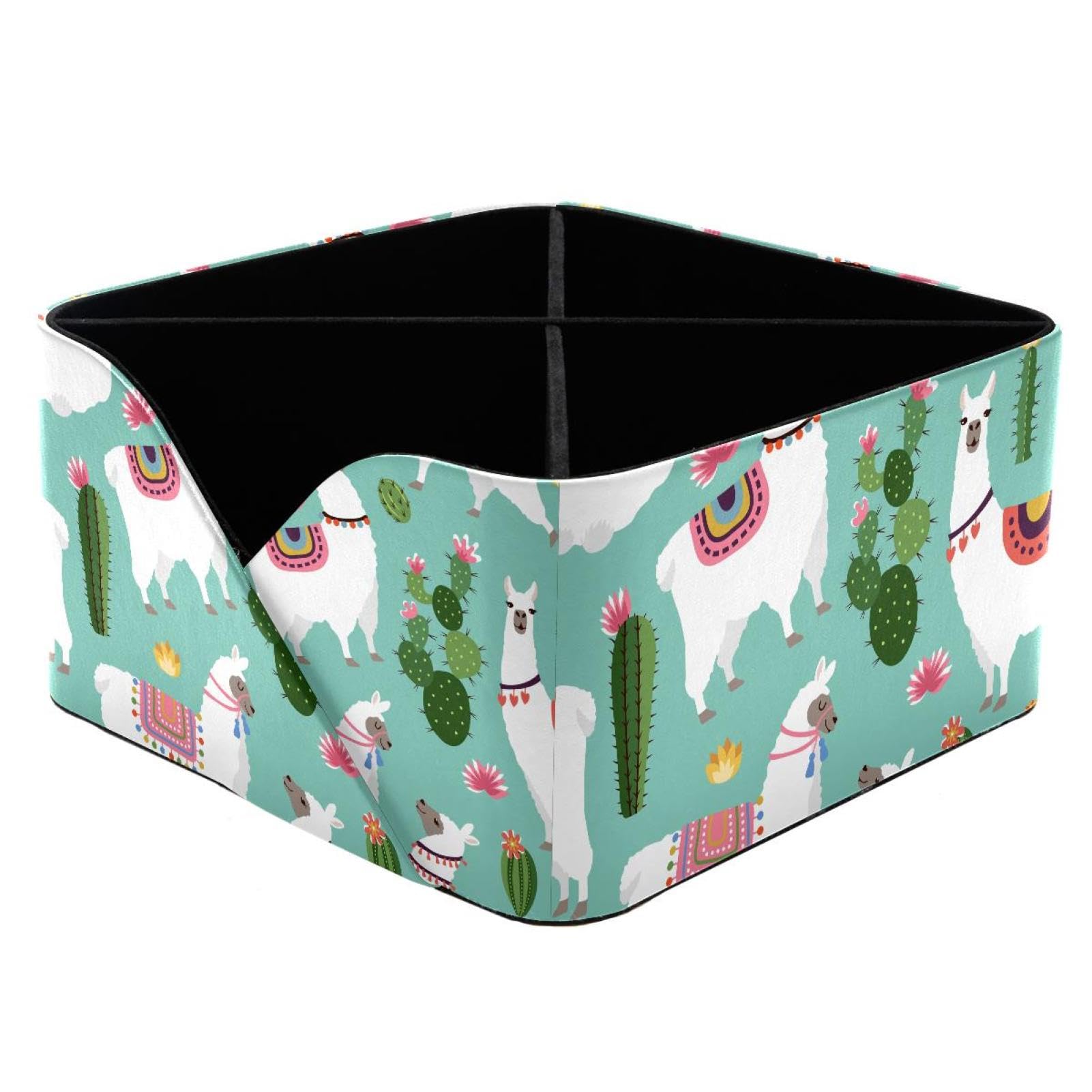 KengjuTesu Llama and Cactus Desktop Organizer Pen Holder, Rectangular Pencil Cup for Office, Study and Makeup Stations