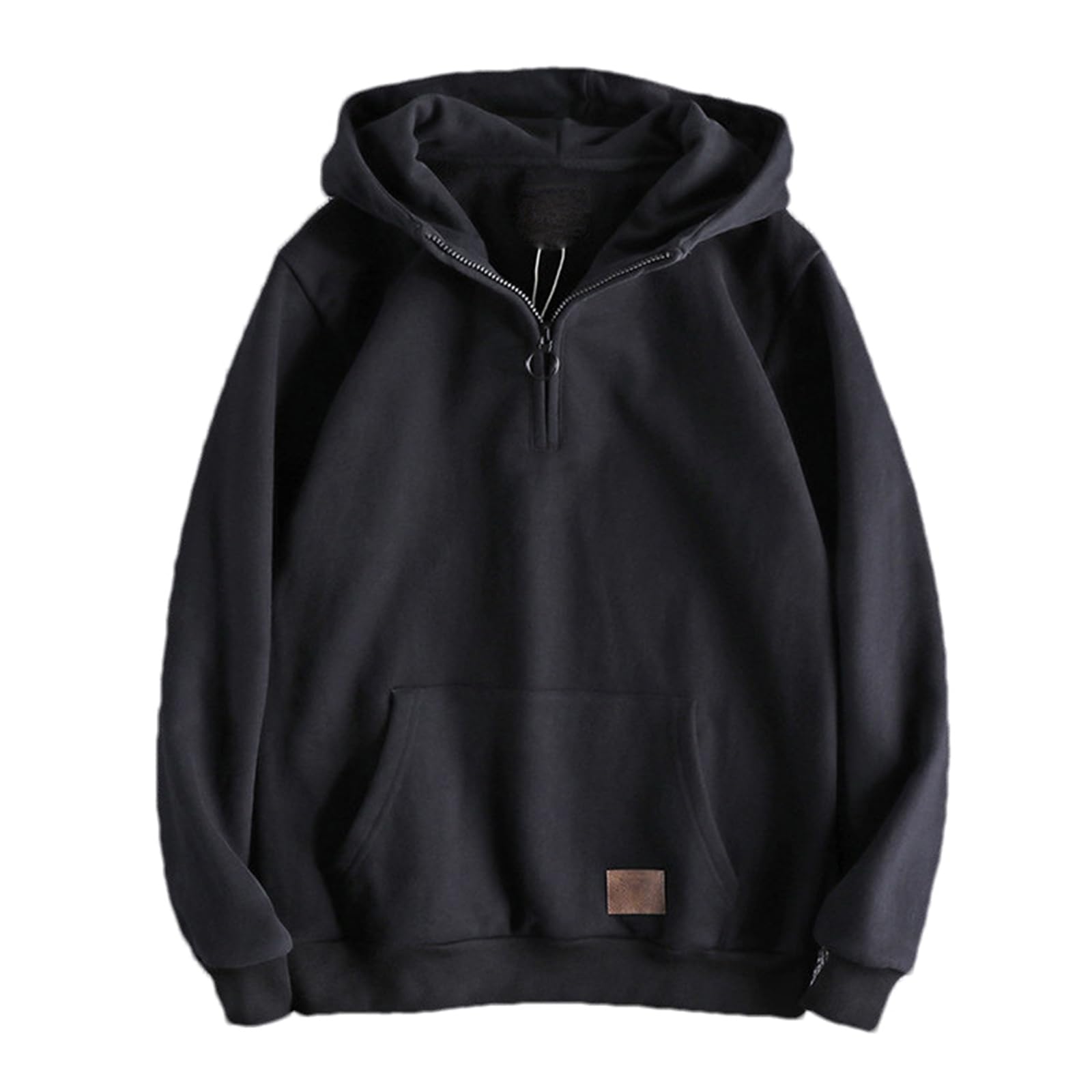 Męska bluza z kapturem French Terry z zamkiem 1/4, bluza z kieszenią kangurka ciężka jesień zima top