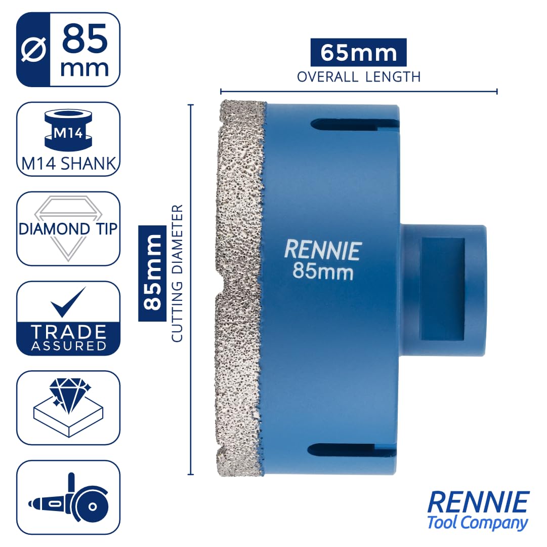 85mm Diamond Hole Saw Drill Bit With A M14 Shank For Angle Grinders. For Porcelain Tiles Ceramic Slate Stone Granite Marble Glass. Diamond Core Holesaw/Hole Cutter - Image 3