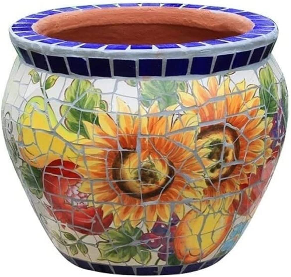 SnamicE Outdoor Large Courtyard Planter Pot Hand-Painted Ceramic Flower Pot Amen Country Garden Balcony Plant Pot European Classical Planters Villa Garden,Sun Flower-Large
