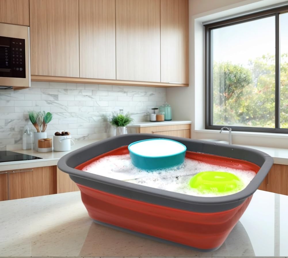 SAMMART 9.2L (2.37Gallon) Collapsible Tub - Portable Outdoor Picnic Basket/Crater - Foldable Shopping Bag - Space Saving Storage Container (M, Terracotta)