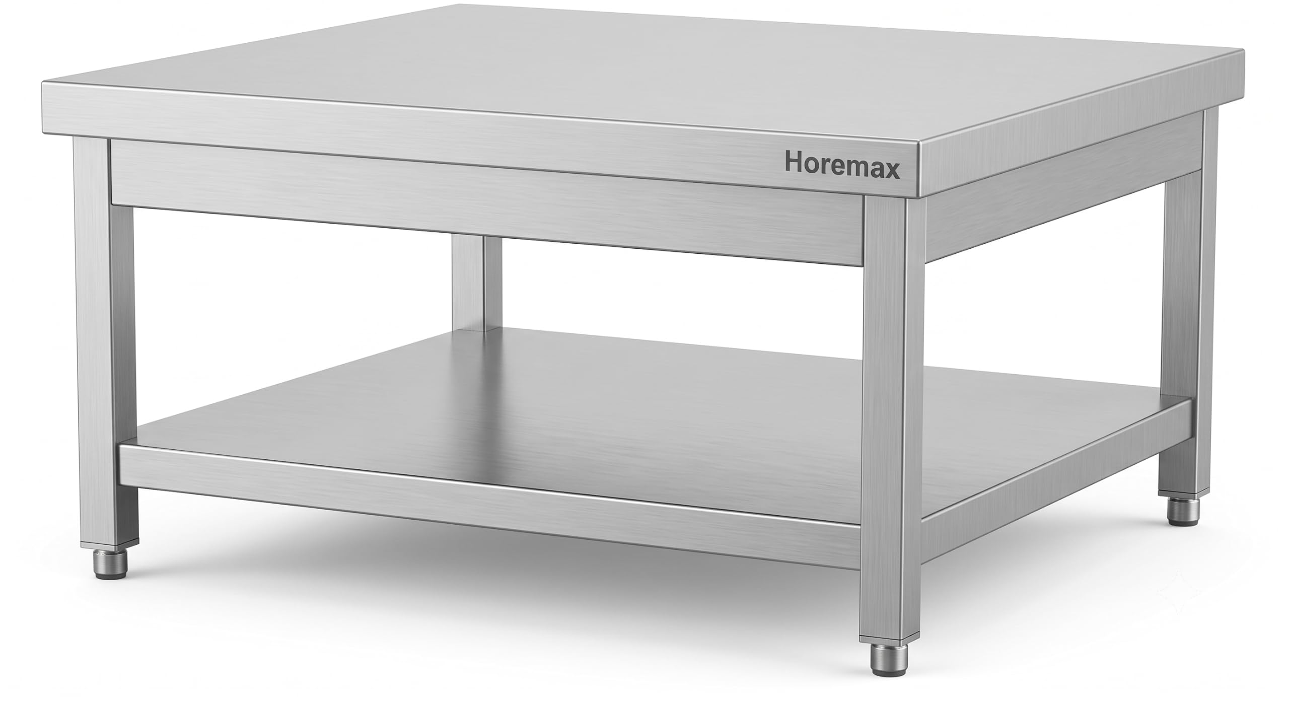 Mesa de Trabajo Central Baja de Acero Inoxidable AISI 304 con Estante Inferior, Mesa Auxiliar para Cocina Industrial y Hostelería, 700 x 600 x 600 mm