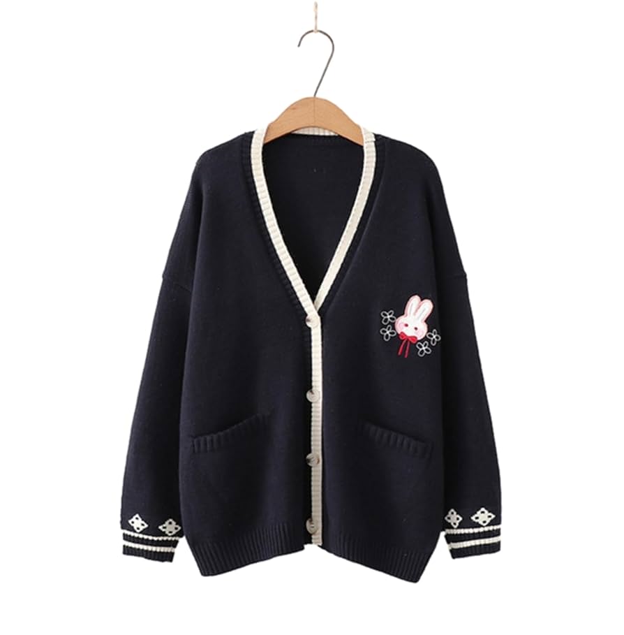 Amazon.co.jp: 女性用 かわいいウサギ 刺繍カーディガン 長袖