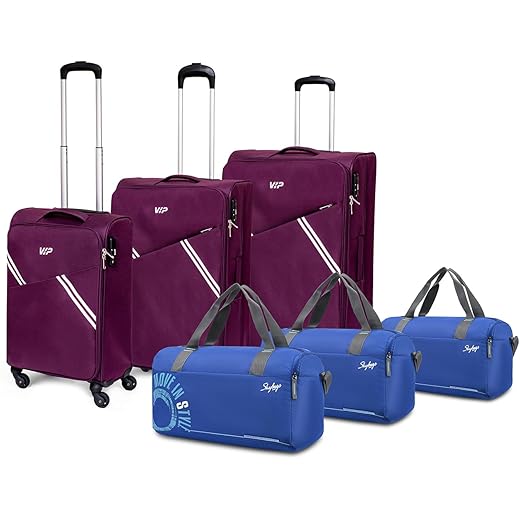 VIP Verona - S03 Set of 3 (Cabin+Medium+Large) Trolley Bag, Cm | TSA | 4 Wheels | 5 Year International Warranty | Purple & Three Blue Skybags Duffle Bags