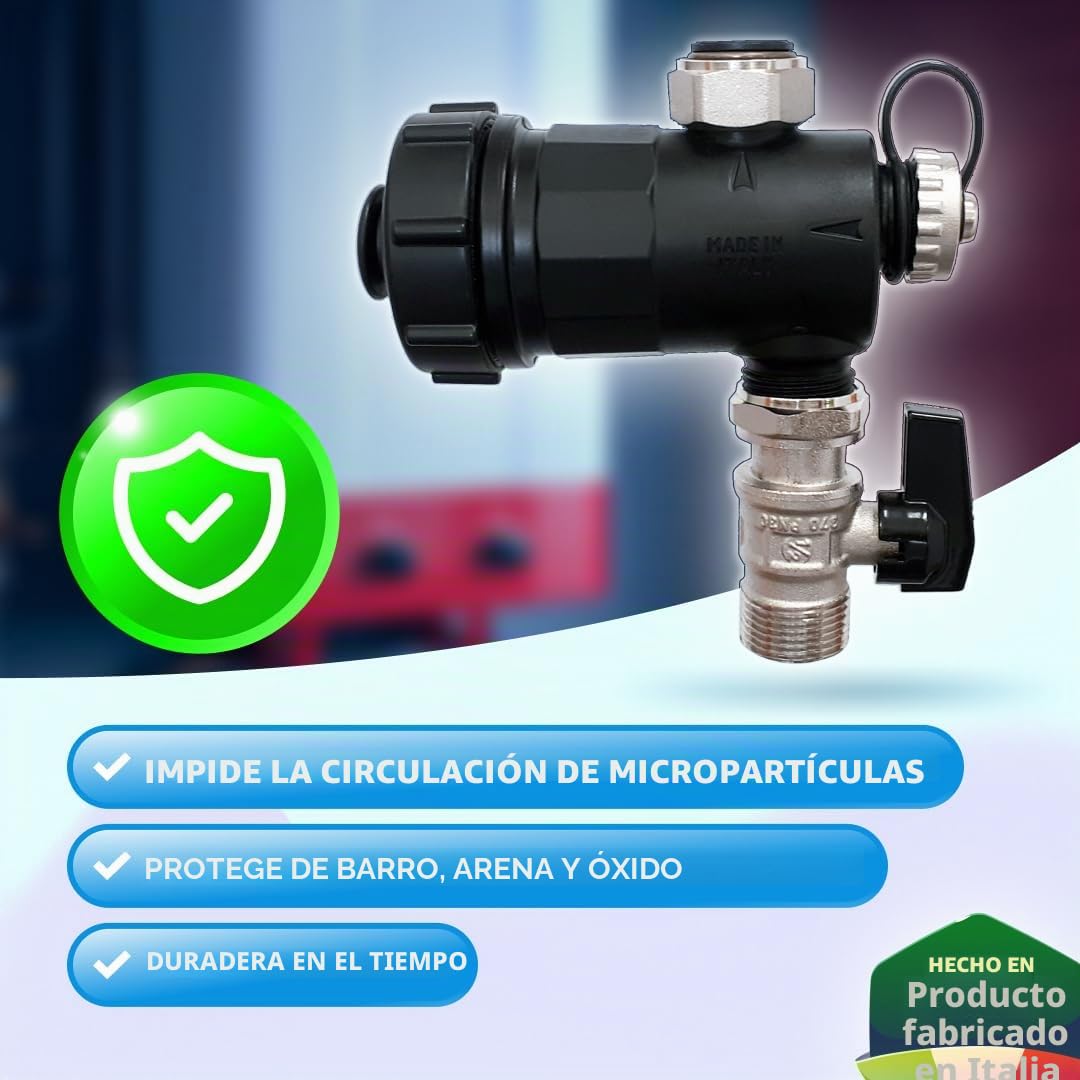 WK - Filtro decantador magnético para caldera con válvula de cierre de latón de 3/4 pulgadas, útil para filtración del agua, protege el sistema térmico de las impurezas