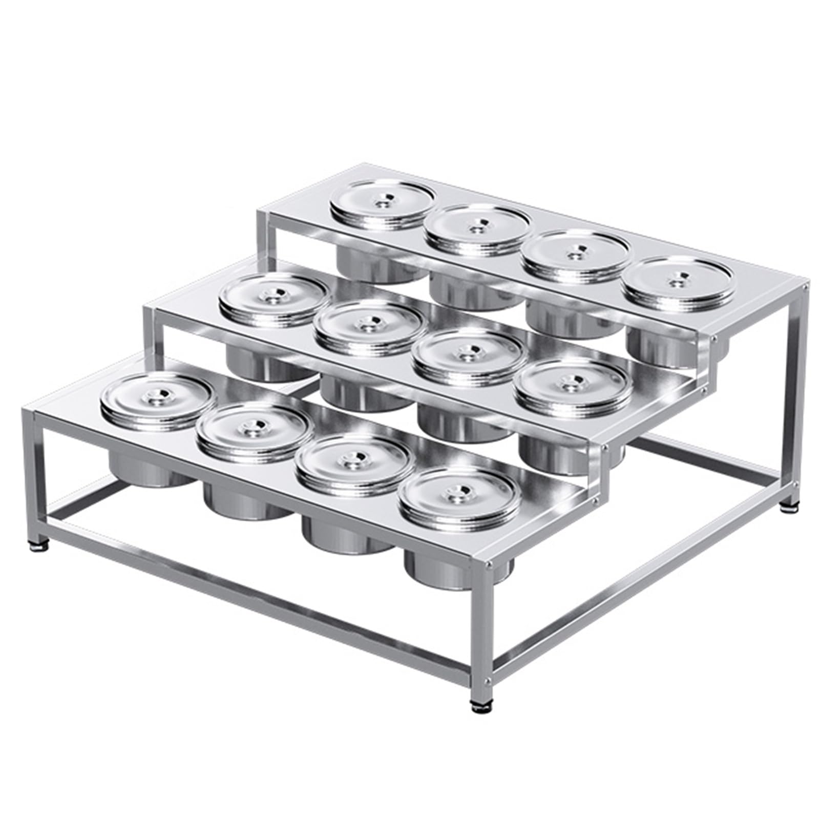 WDSOPK Stainless Steel Spice Racks with Pans and Lids, Commercial Spice Rack Set for Kitchen Buffets, Countertop Dispenser Condiment Racks for Seasoning Sauce Salad Jam Ingredients (57x55.5x26cm(a))