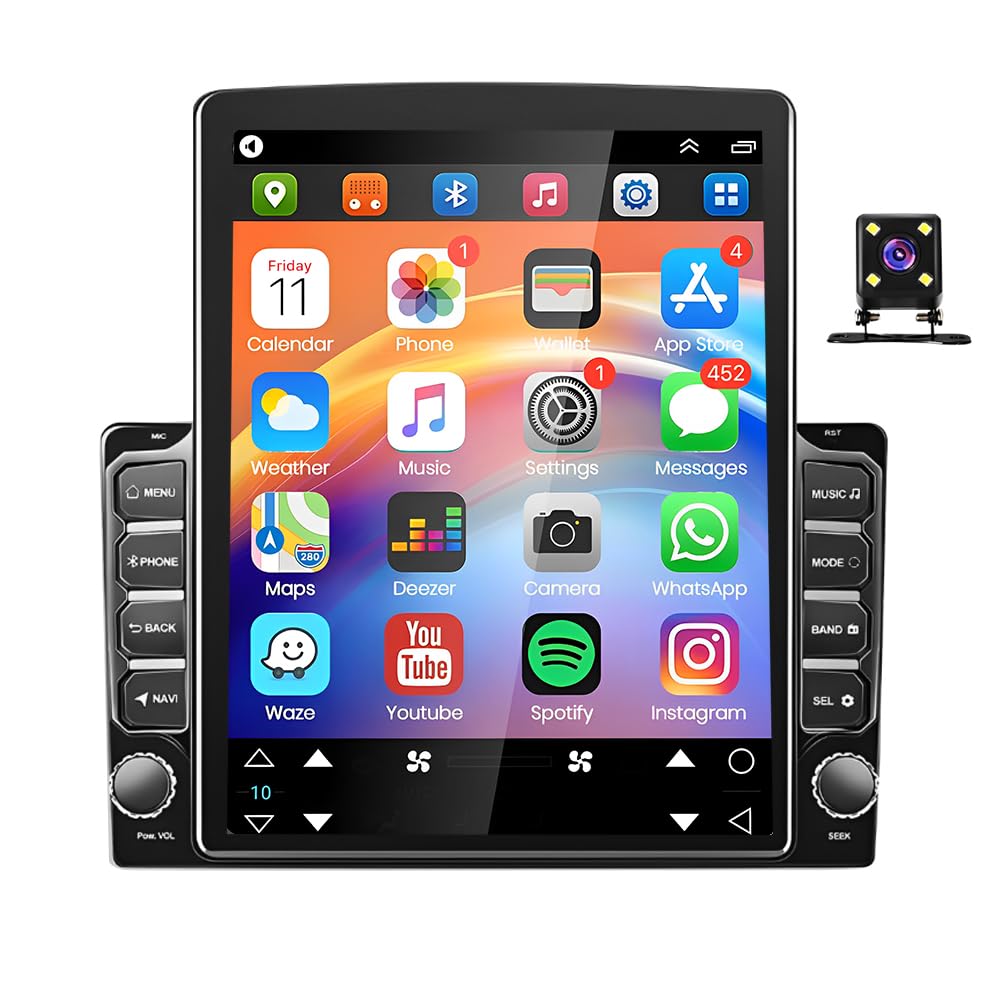 9.7 Inch Touchscreen Android Car Stereo Double Din with Wireless Apple Carplay Android Auto, Bluetooth Double Din Radio with FM, GPS Navigation, WiFi, Backup Camera