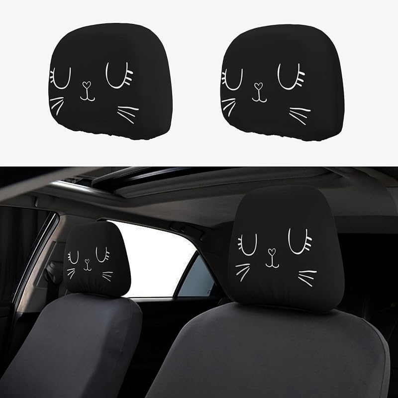 Capas para Encosto de Cabeça de Banco Automotivo FalePrint com Estampa de Gato Preto, Poliéster, 2 unidades