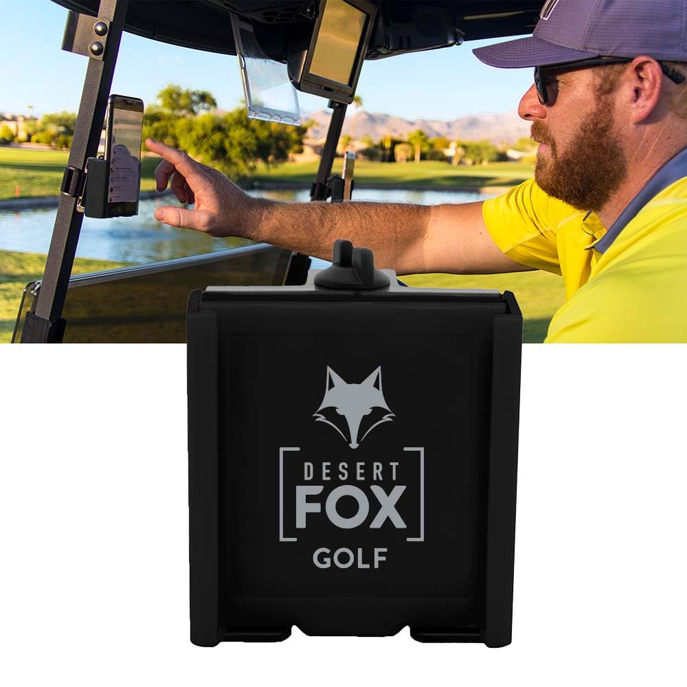DESERT FOX GOLF Phone Caddy – Adjustable Golf Cart Phone Holder with Secure Strap for Hands-Free GPS & Golf Apps – Universal Fit