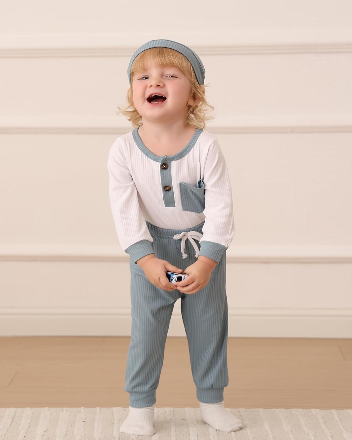 NZRVAWS Newborn Baby Boy Clothes Long Sleeve Romper Pant Set Hat 2-Pack Infant Baby Boy Outfits Fall Winter Clothing Set - Image 2