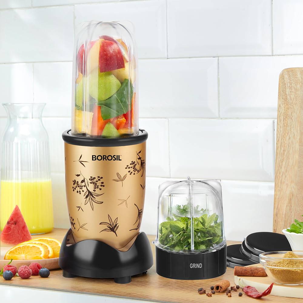Borosil 400W Nutrifresh Mixer Grinder | 2 Polycarbonate Jars (Blending & Grinding) | Direct Drink Bottle | 2 Years Warranty | Made in India | Compact & Powerful Smoothie Maker | Gold-picture-31