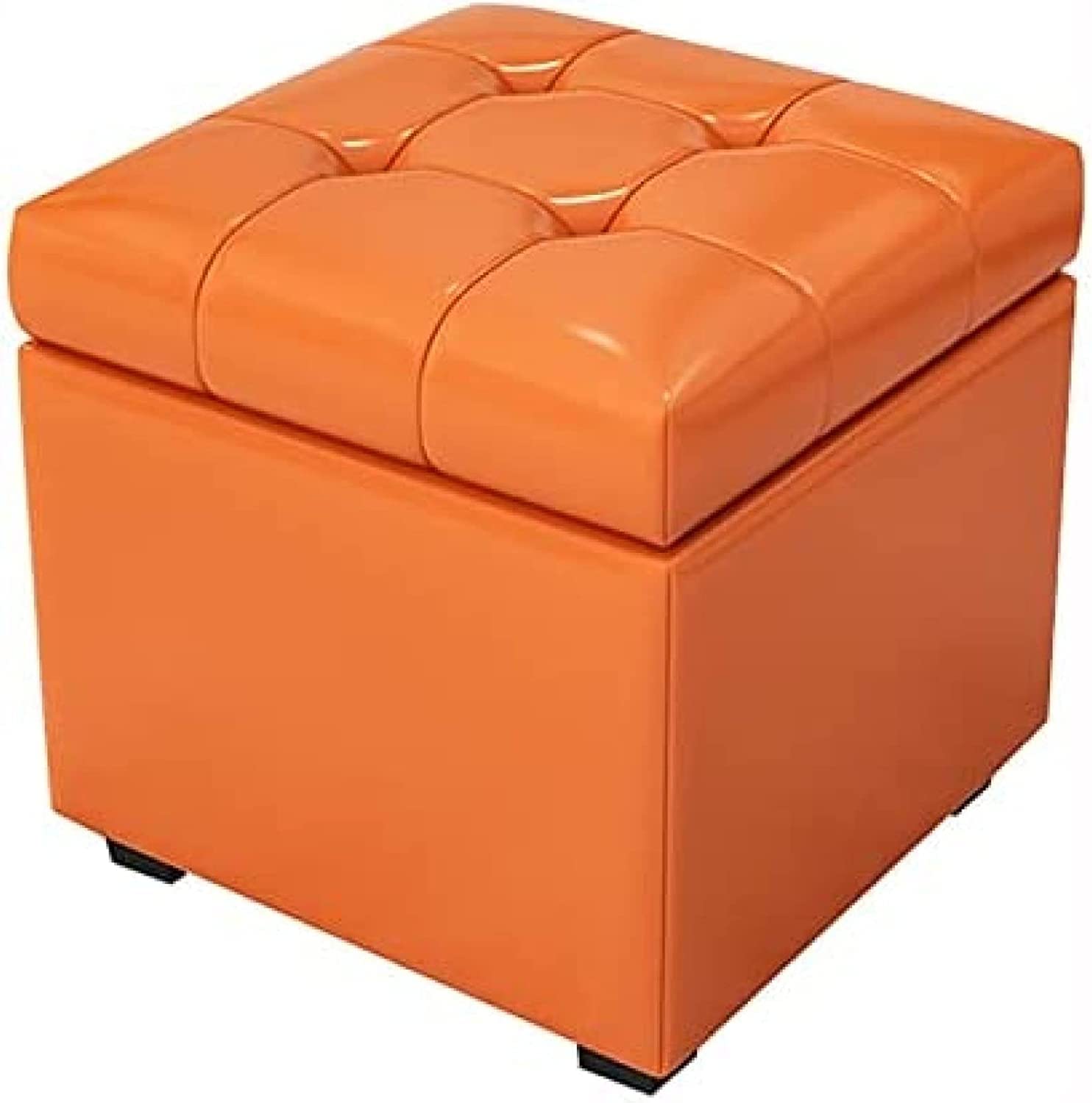 Tabouret cube de qualité supérieure en cuir orange avec grand rangement pour salon chic