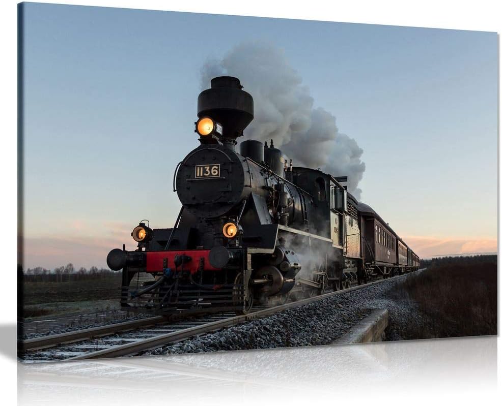 Train With Gray Smoke Steam Trains Canvas Wall Art Picture Print (12x8)