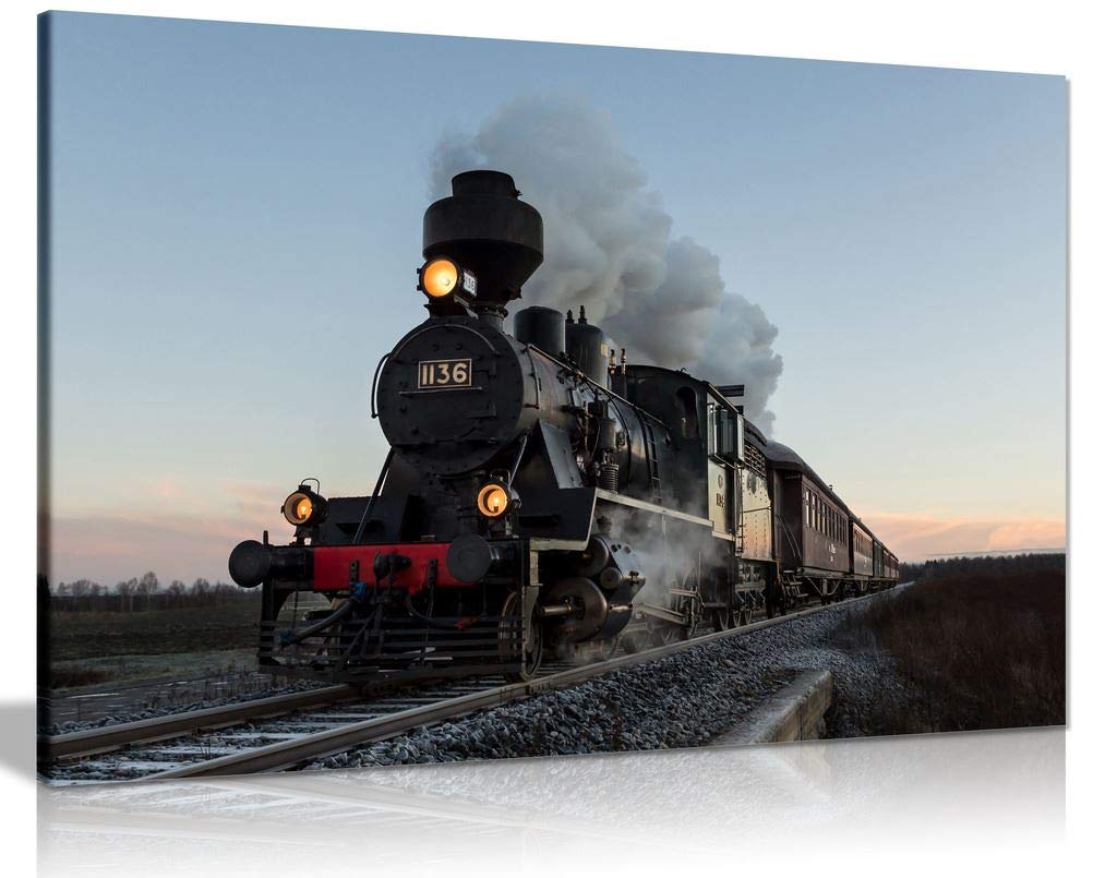 Train With Gray Smoke Steam Trains Canvas Wall Art Picture Print (36x24)