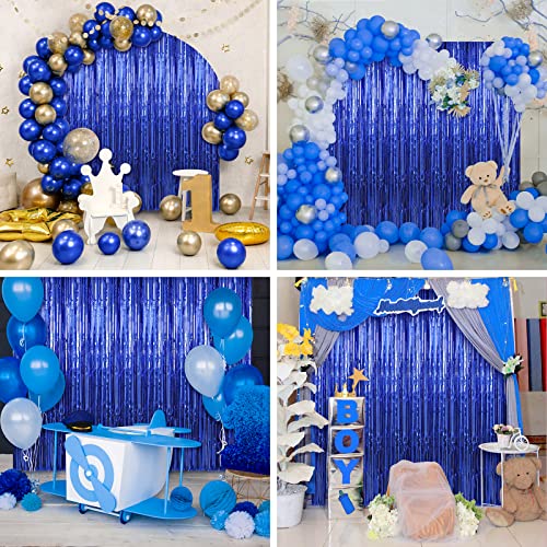 Image of Crosize 4 Pack 3.3 x 9.9 ft Dark Blue Foil Fringe Curtains Party Decorations, Blue Tinsel Curtain Backdrop for Parties, Door Streamers, Glitter Streamer Fringe Backdrop for Birthday Decoration