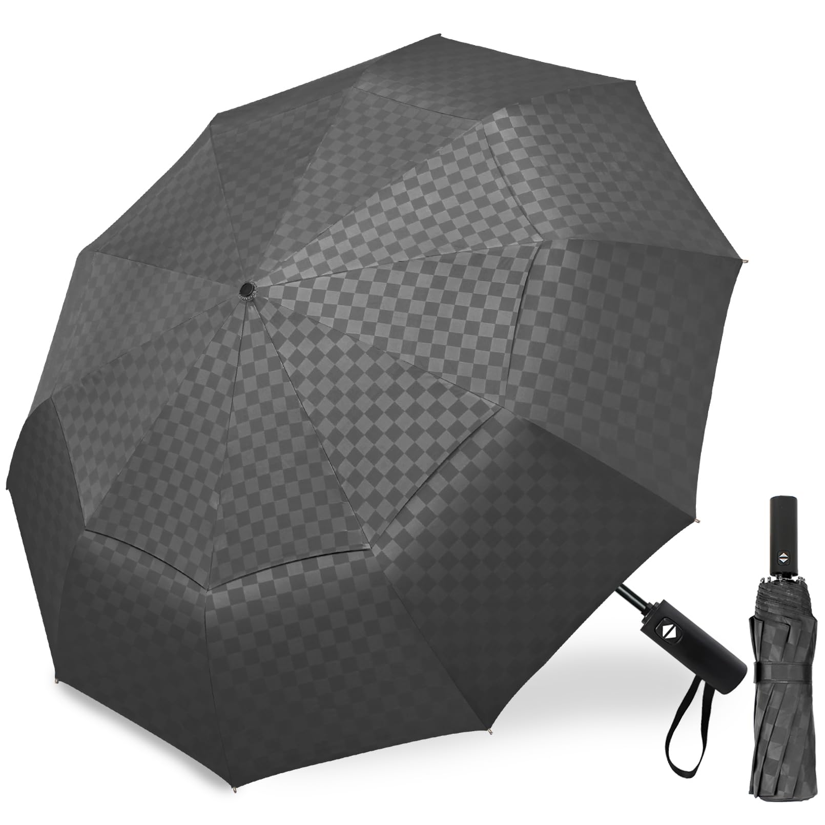 Satol 54 Inch Windproof Golf Umbrella - Auto Open/Close, Double Vented Canopy, 10 Ribs Large Portable Travel compact Umbrella for Rain & Sun Protection - Fits in Golf Bag，Backpack or Car
