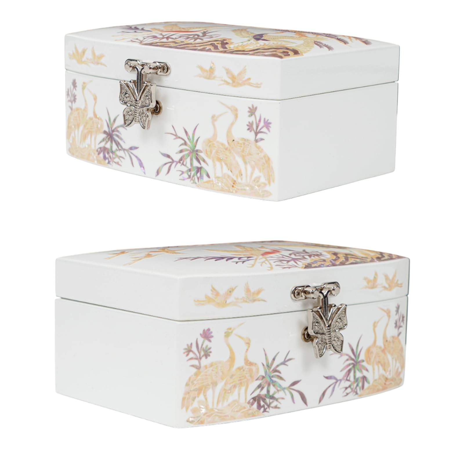 February Mountain Schmuckkästchen aus Perlmutt für Damen, Mädchen, Ehefrau, für Ohrringe, Armbänder, Ringe, Uhren, Jahrestag, Geburtstag, Weihnachten, Geschenke für Frauen (White_Crane)