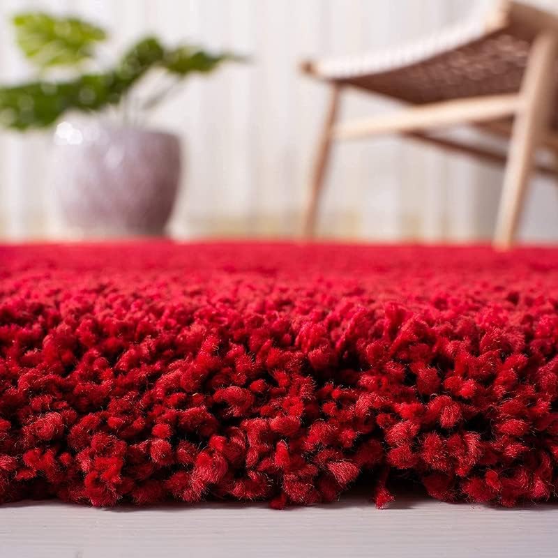 Image of RUG ERA Shaggy Carpet for Living Room 9X12 FEET Fluffy Rug for Bedroom Floor Modern Non-Slip Floor Mat & Galicha for Home Decor | Cozy Area Carpet (Plain Red)