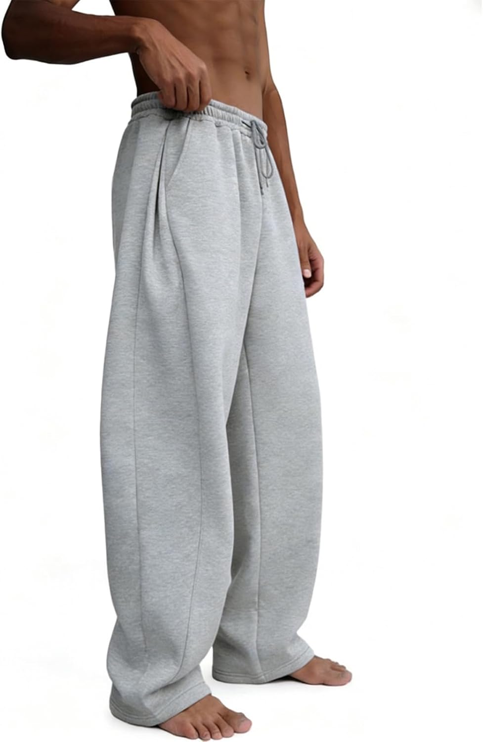 Men's Baggy Sweatpants Heavyweight Fleece Wide Leg Drawstring Sweat Pants,Casual Lounge Joggers with Pockets Slacks - Image 5