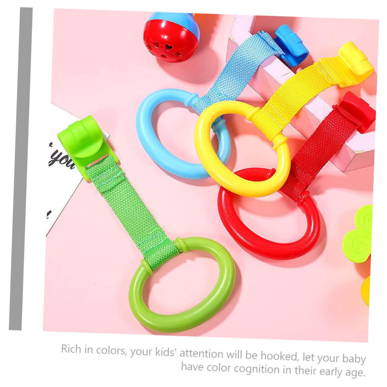 BIUDECO Crib Accessory Set 6pcs Standing Pull Rings for Boys and Girls' Learning Play